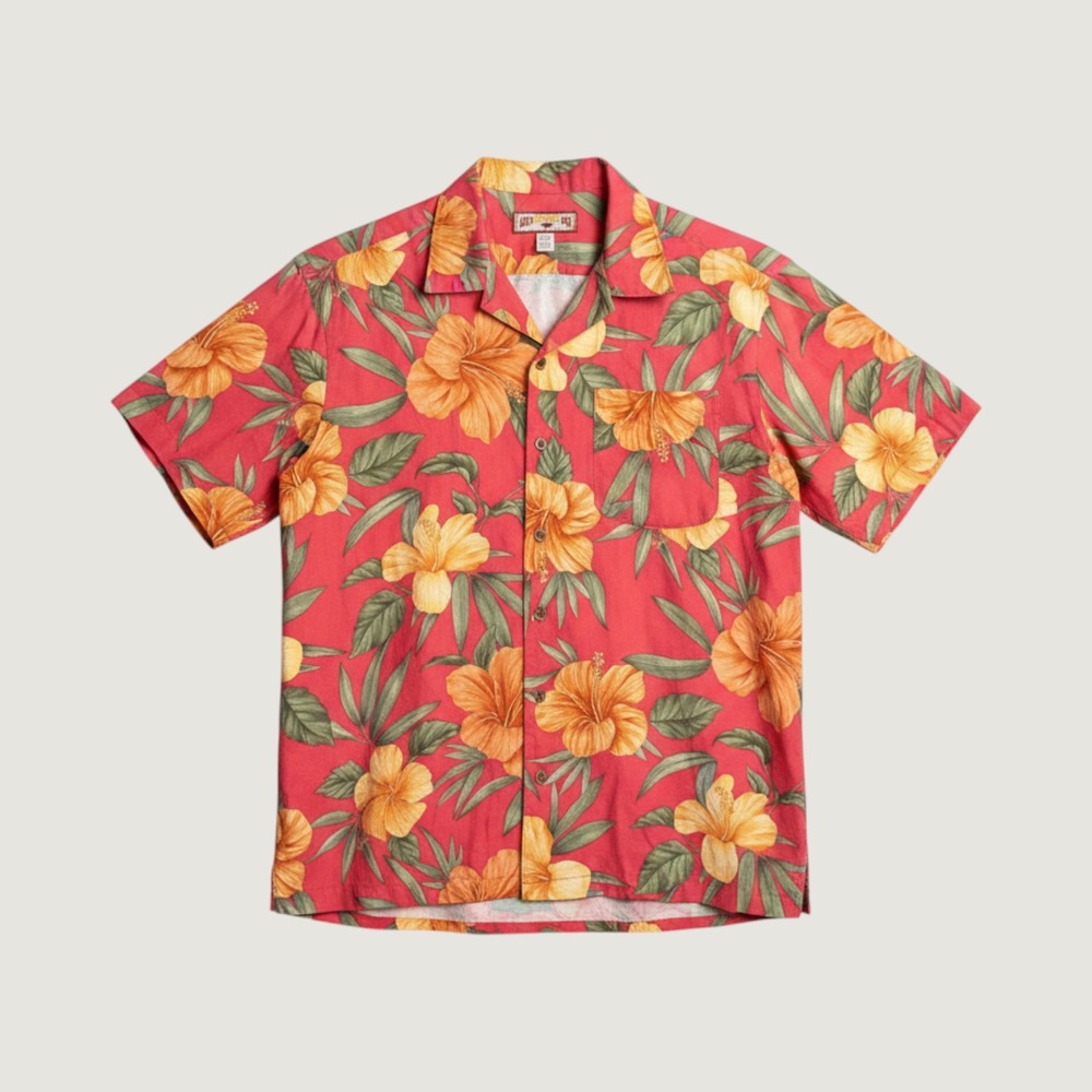 Caribbean Joe Mens Large Pink Floral Hibiscus Rayon Short Sleeve Camp Shirt 0977 - Picture 1 of 9